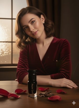Bottle of Rose Oud perfume by Gulzaar Fragrance – floral and oud blend
